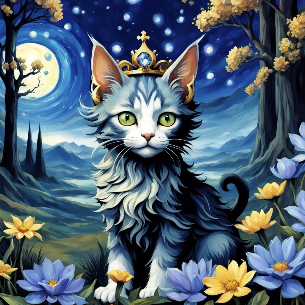 Mystical Forest Kitten in Golden Crown