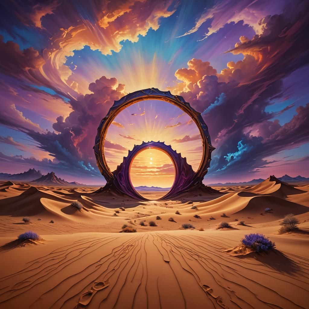 Surreal Desert Landscape Swallowed by Glowing Portal