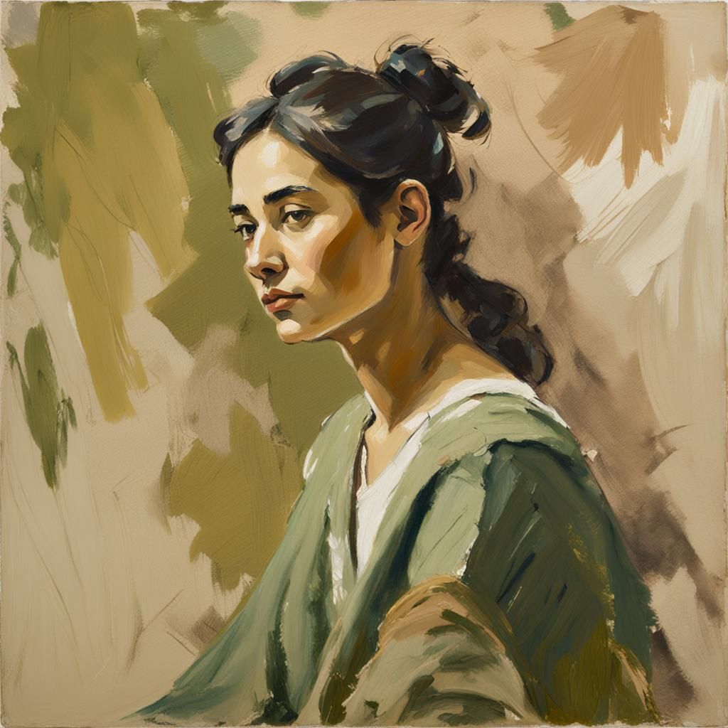 Impressionist Figure Study of Young Woman in Studio