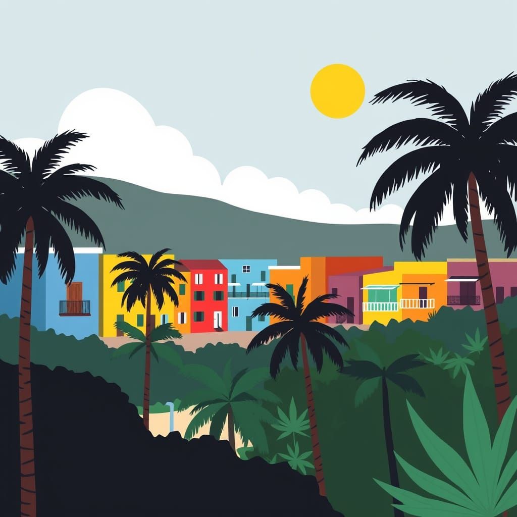 Vibrant Puerto Rico Landscape in Geometric Style