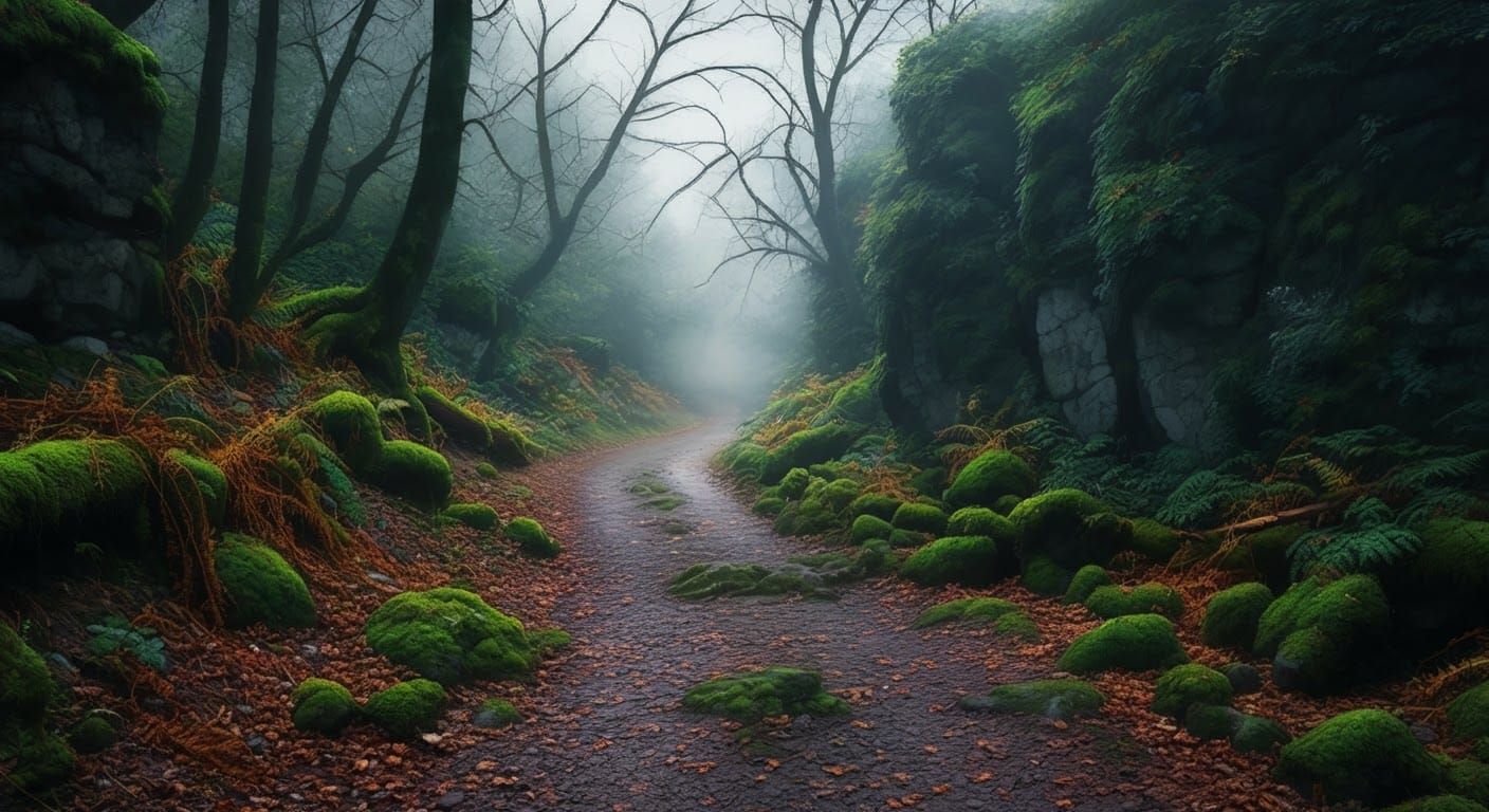 Tranquil Forest Pathway in Autumnal Stillness