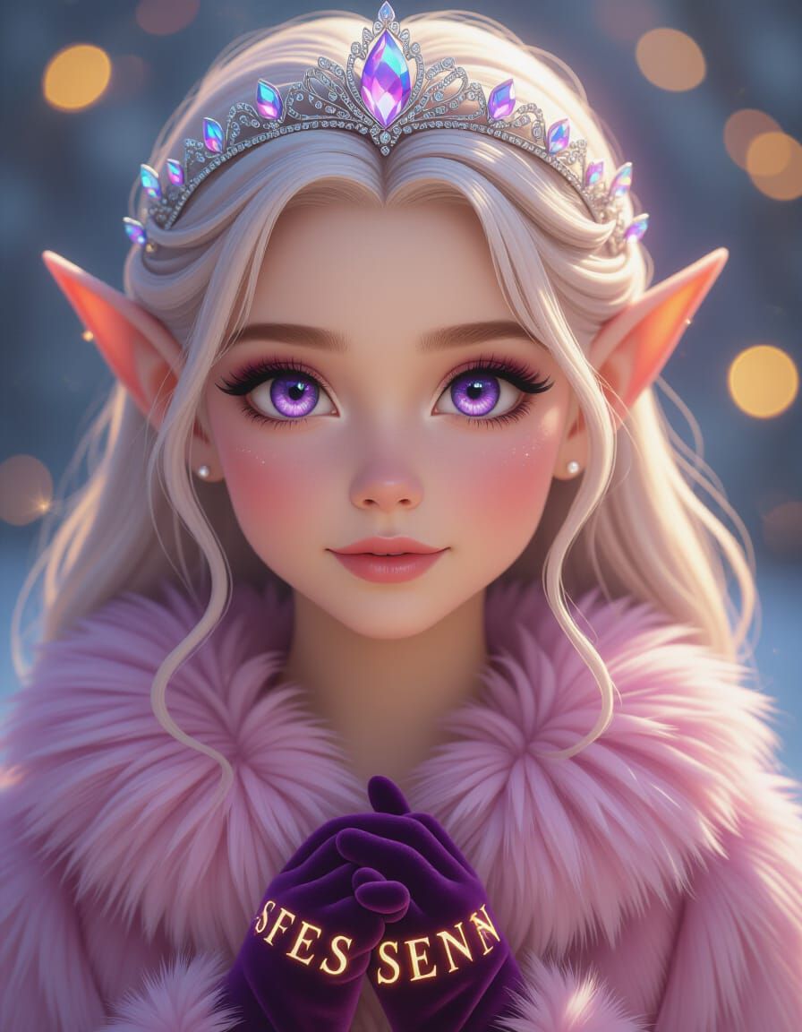 Ethereal Elven Girl in Luxurious Ermine Coat