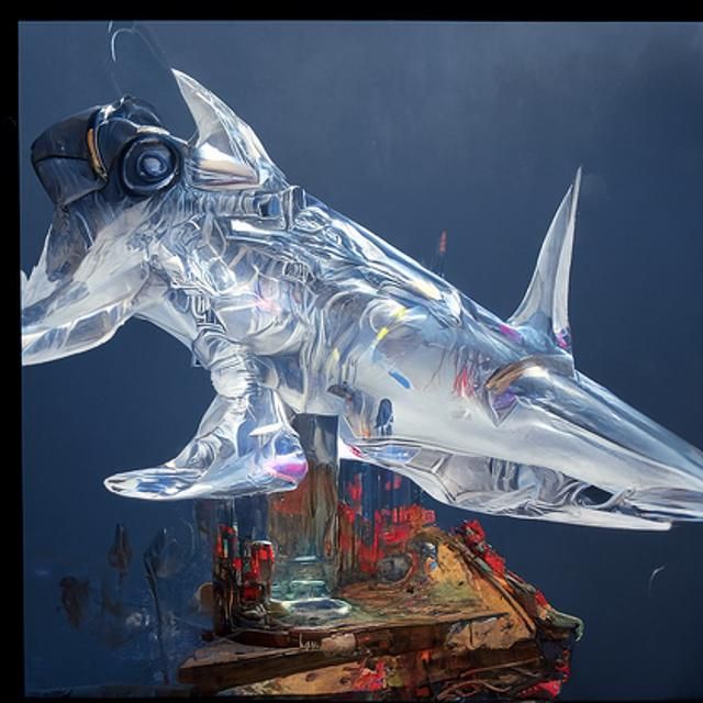 Mystical Walking Robo-Shark in Biopunk Style