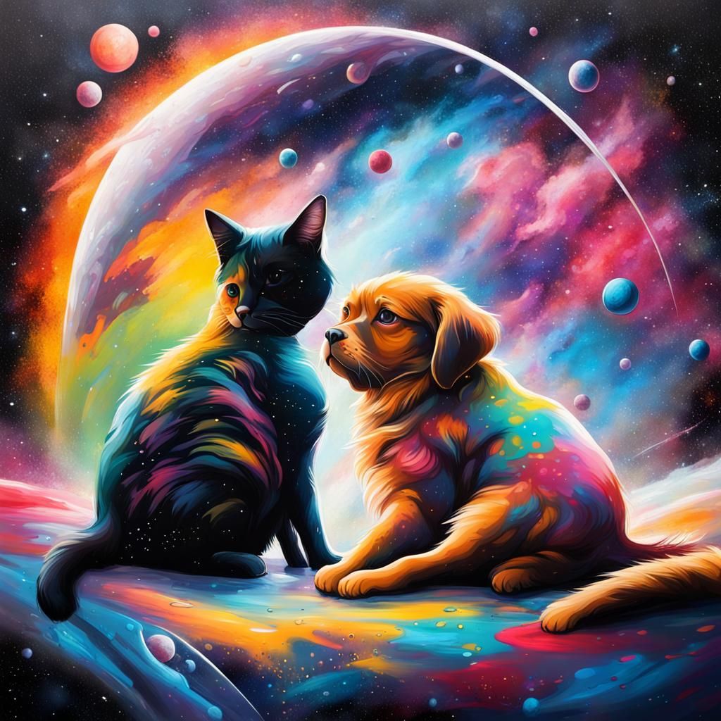 Cosmic Cat and Dog in Graffiti Art Style