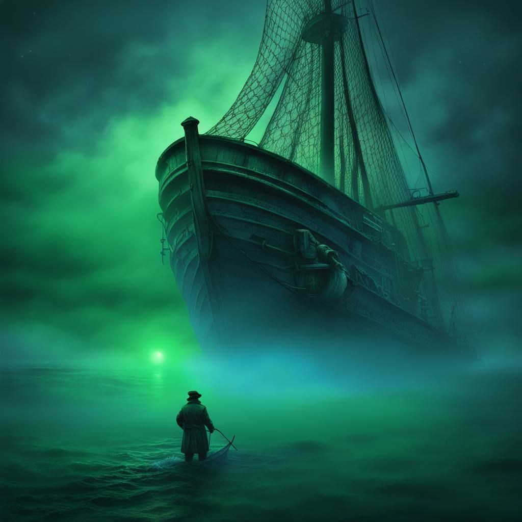 Eerie Seascape: Old Sailor in the Fog