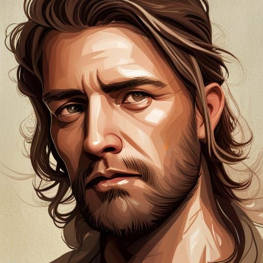 Portrait of Jesus while on trial before Pontius Pilate in Jerusalem