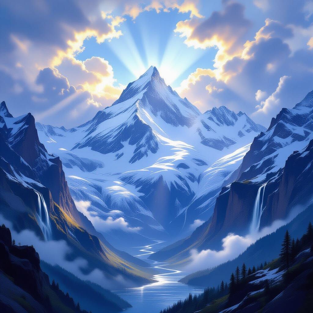 Majestic Snow-Capped Mountains in Romantic Style