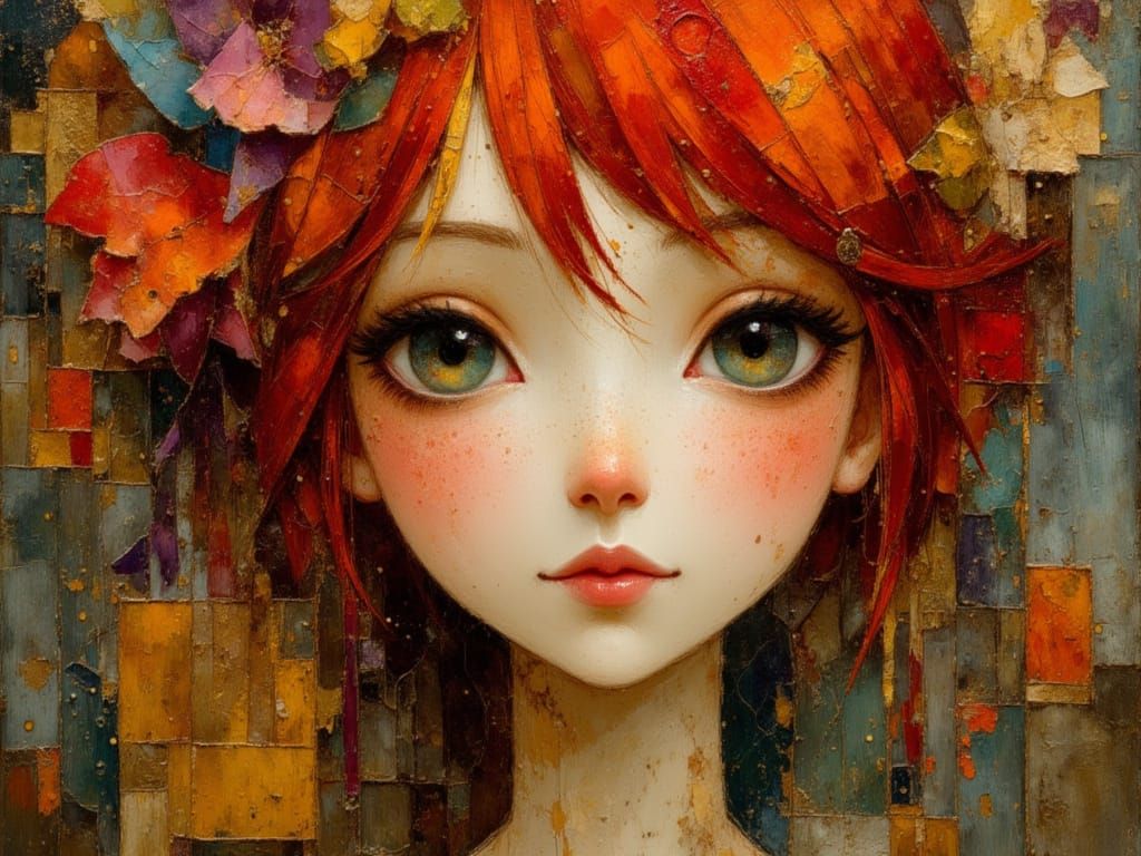 Ethereal Gypsy Punk Portrait with Wild Red Hair