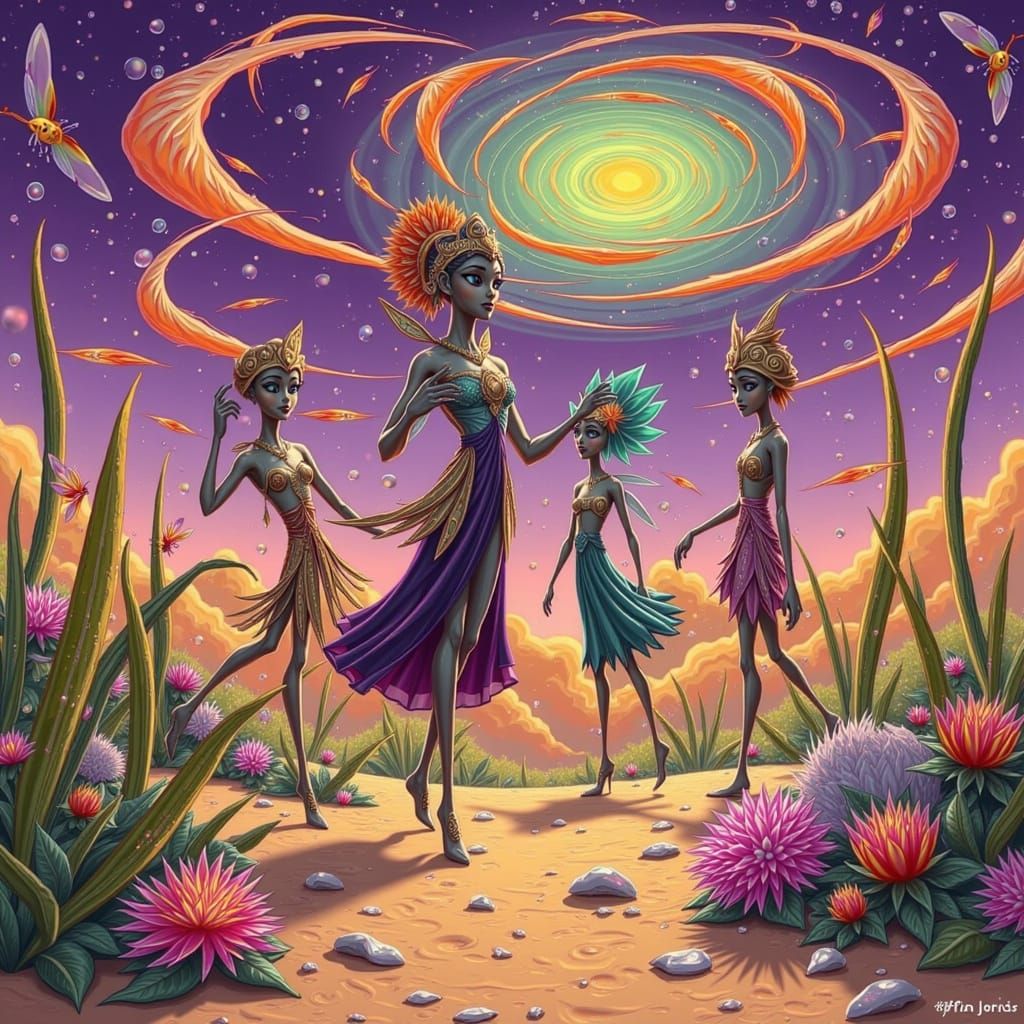Surreal Desert Dance Under a Purple Sky