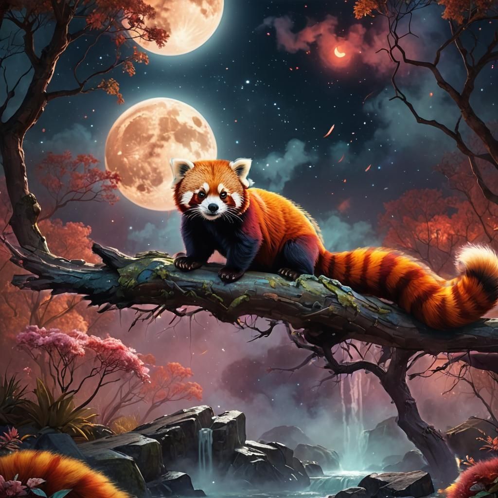 Rainbow Red Panda in Watercolor Style