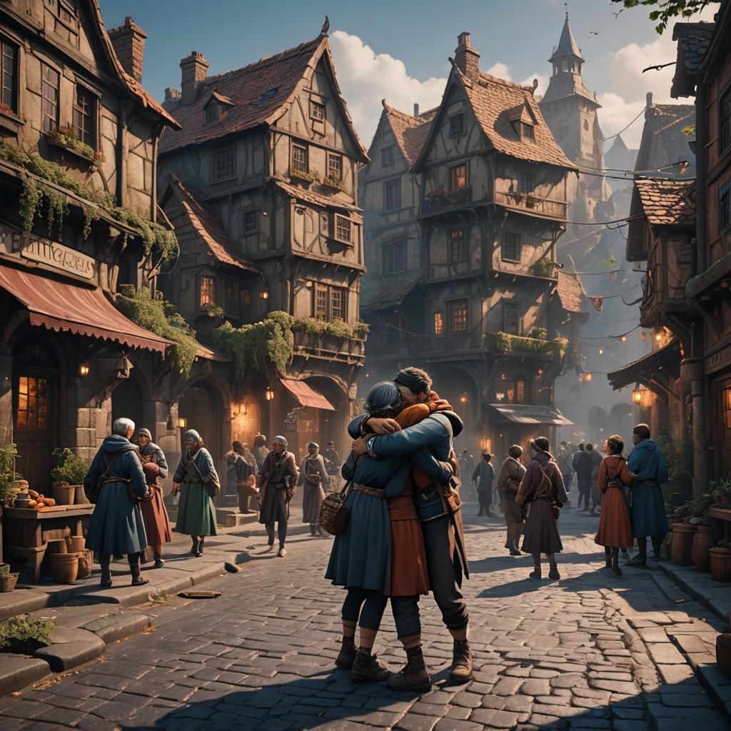 Villagers Celebrate Together: Fantasy Concept Art