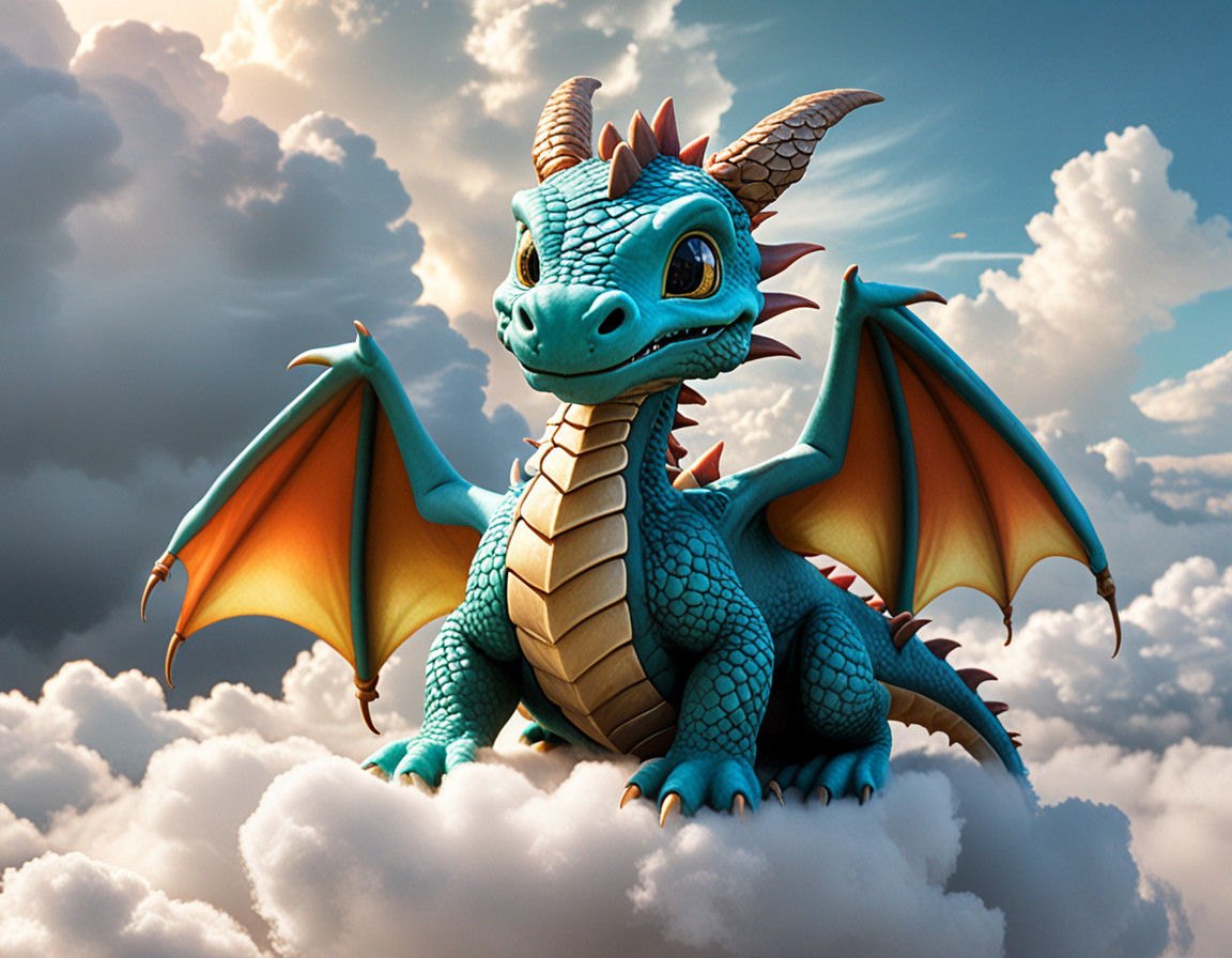 Adorable Baby Cloud Dragon in a Dreamy Cloudscape