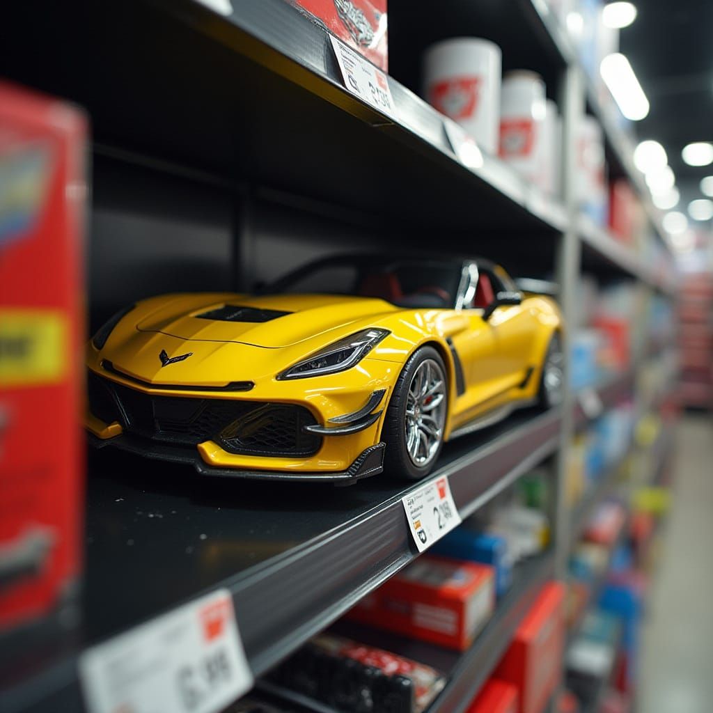 Diecast Corvette Model on Store Shelf