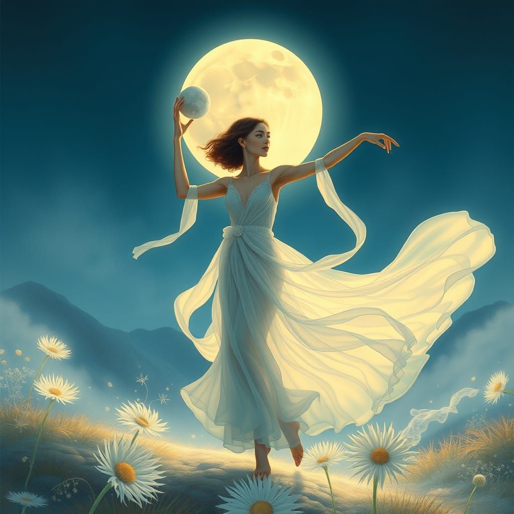 Ethereal Moon Dance in Art Nouveau Style