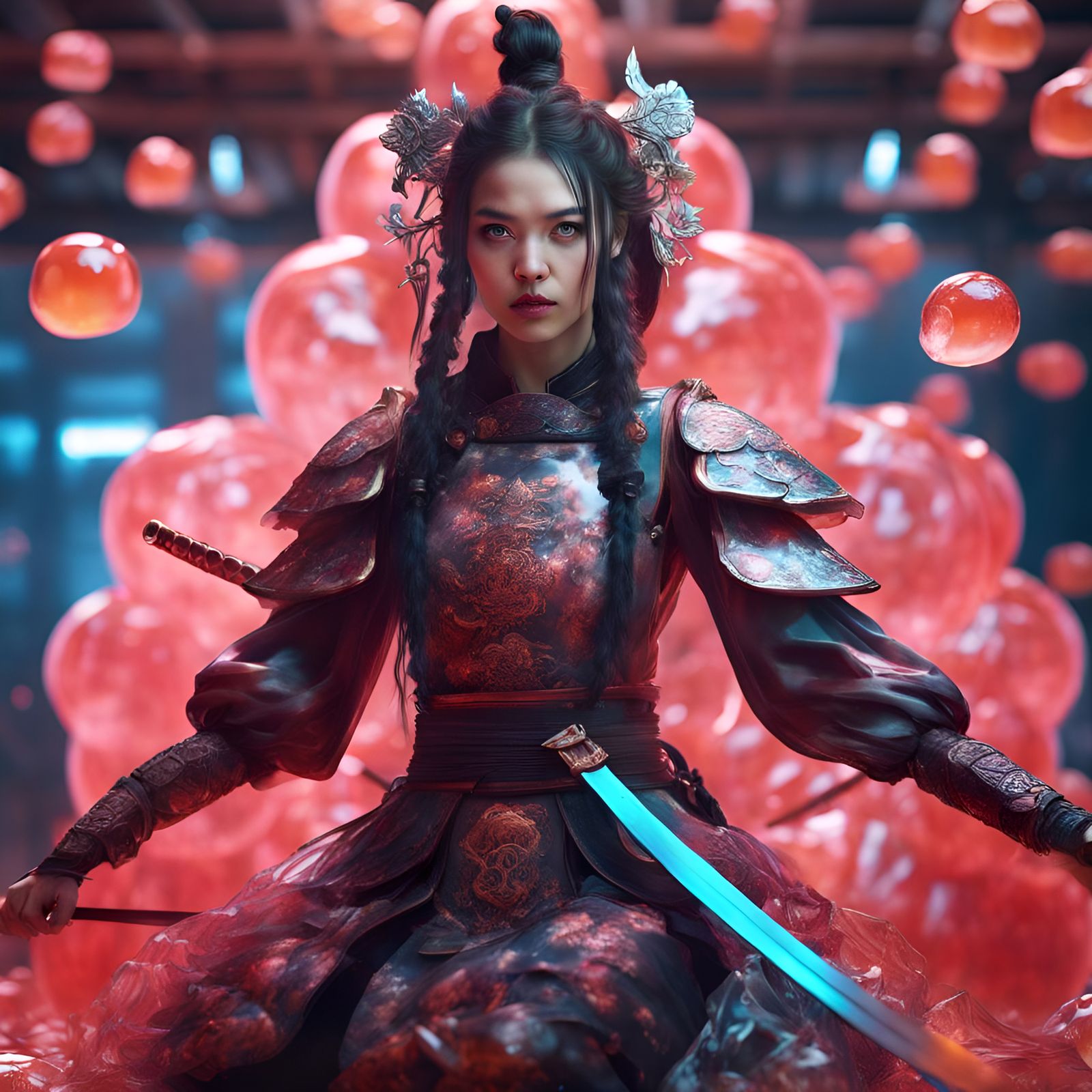 Samurai Cosplay Girl: Detailed Matte Painting in 8k