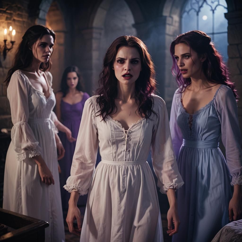 Vampire Attack in a Castle Bedroom, Hammer Horror Style