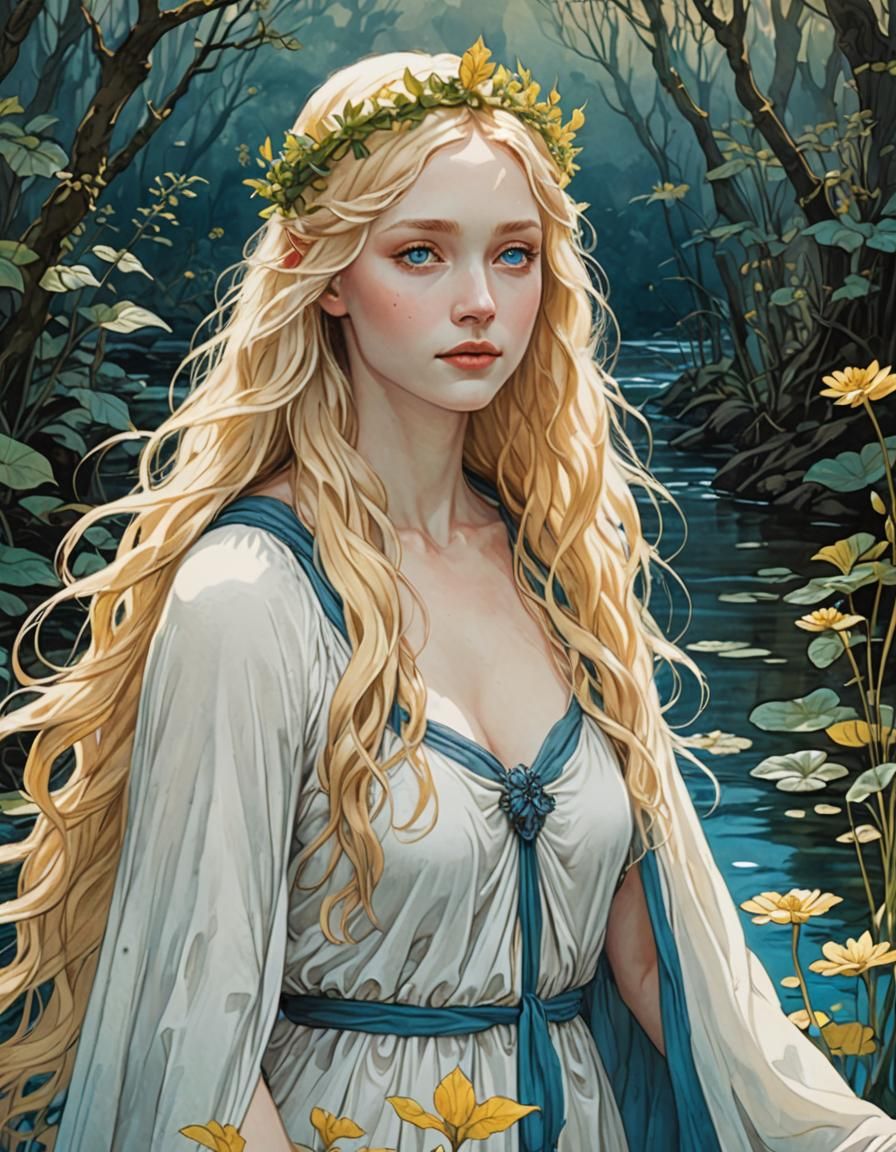 Mysterious River Nymph Illustration Inspired by Arthur Rackh...