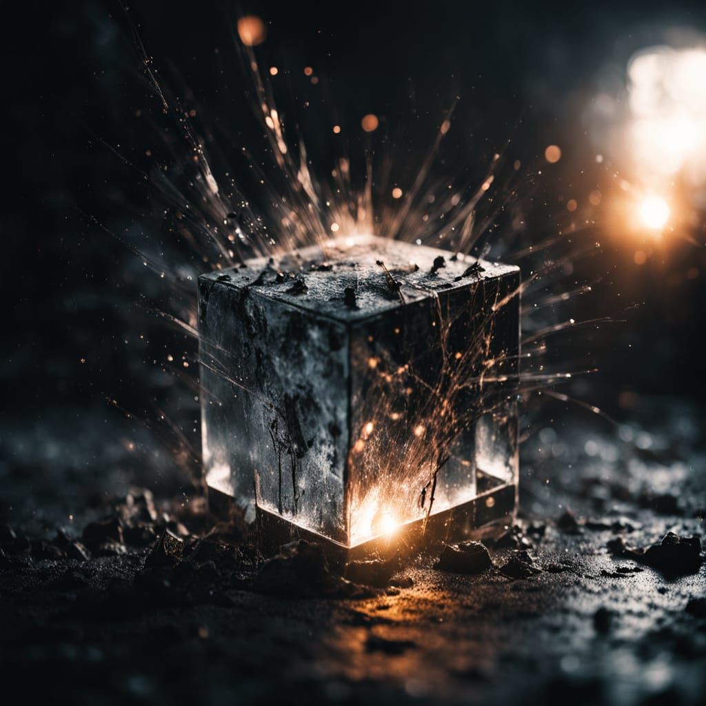 Ethereal Glass Cube Descends into Darkness