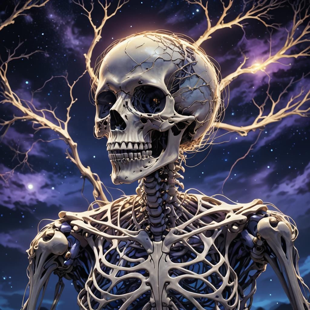 Ethereal Being with Glowing Skeleton in Anime Style