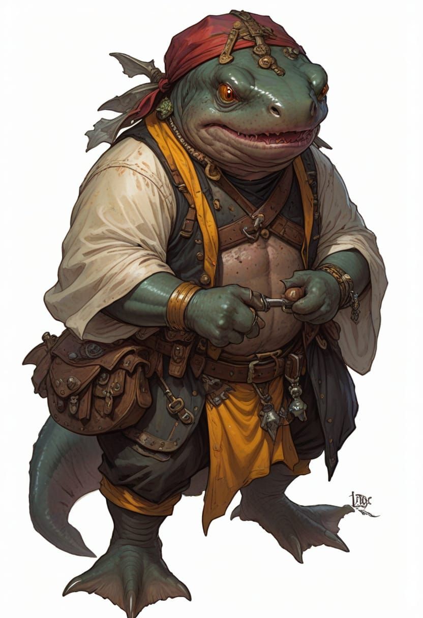 Hybrid Axolotl Shark Pirate in Heroic Fantasy Style