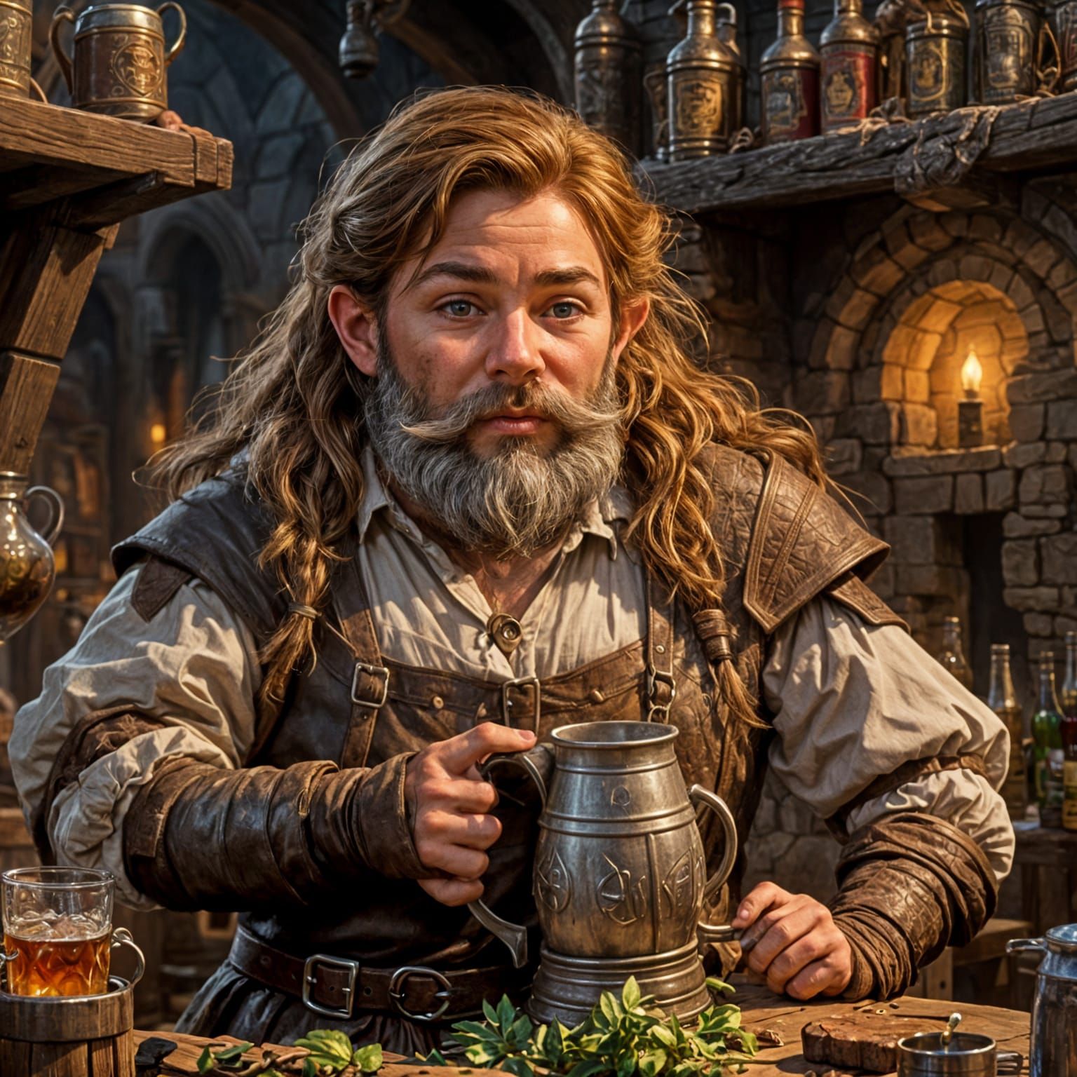 Young Female Dwarf Savoring a Pitcher of Beer