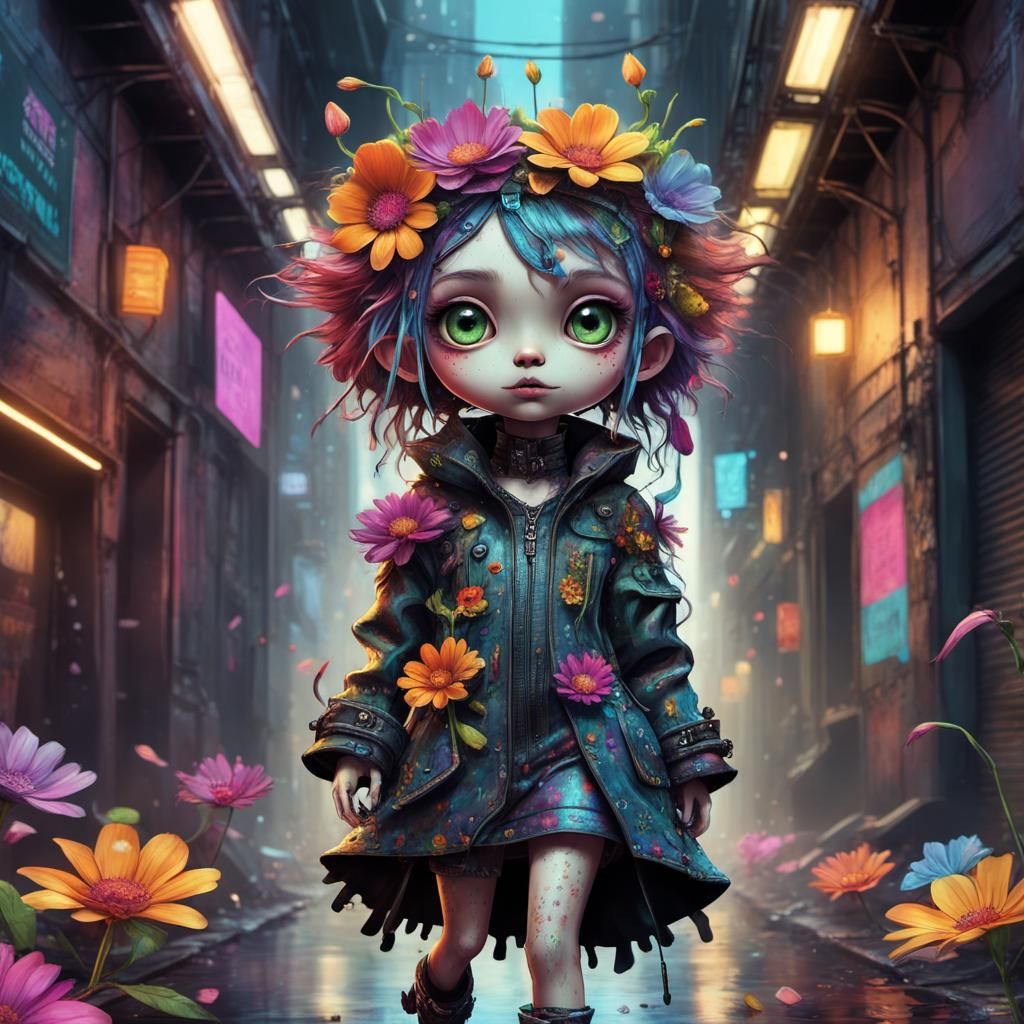 Bohemian Cyberpunk Flower Creature on Catwalk