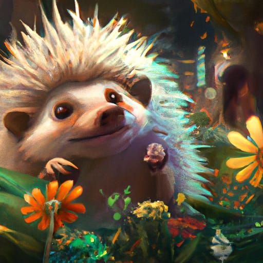 Cute Cartoon Hedgehog in Dreamlike Surrealist Style