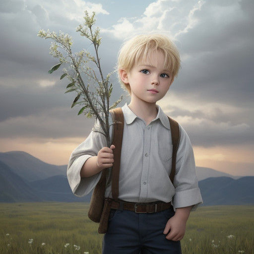 Innocent Young Boy Surrounded by Heavenly Glow