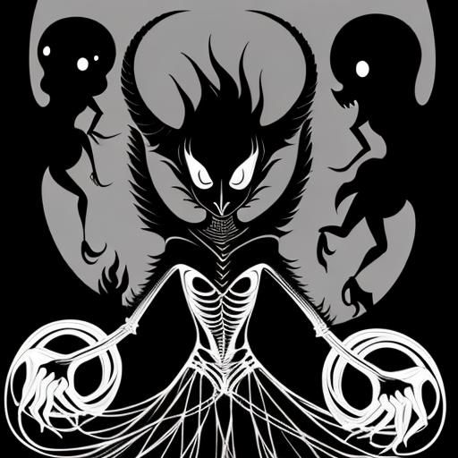 Creepy Dancing Shadow Monster in Minimalist Line Art