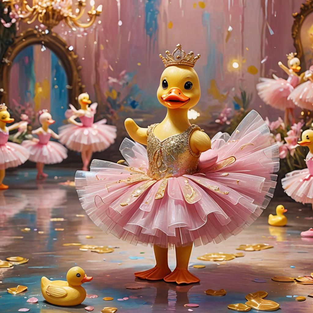 Pink ballerina rubber duck 
Ballet outfit 
Ballet background