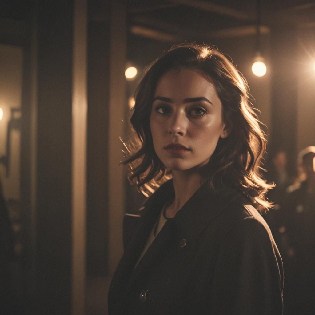 Beautiful Girl in Film Noir Style, Cinematic Still