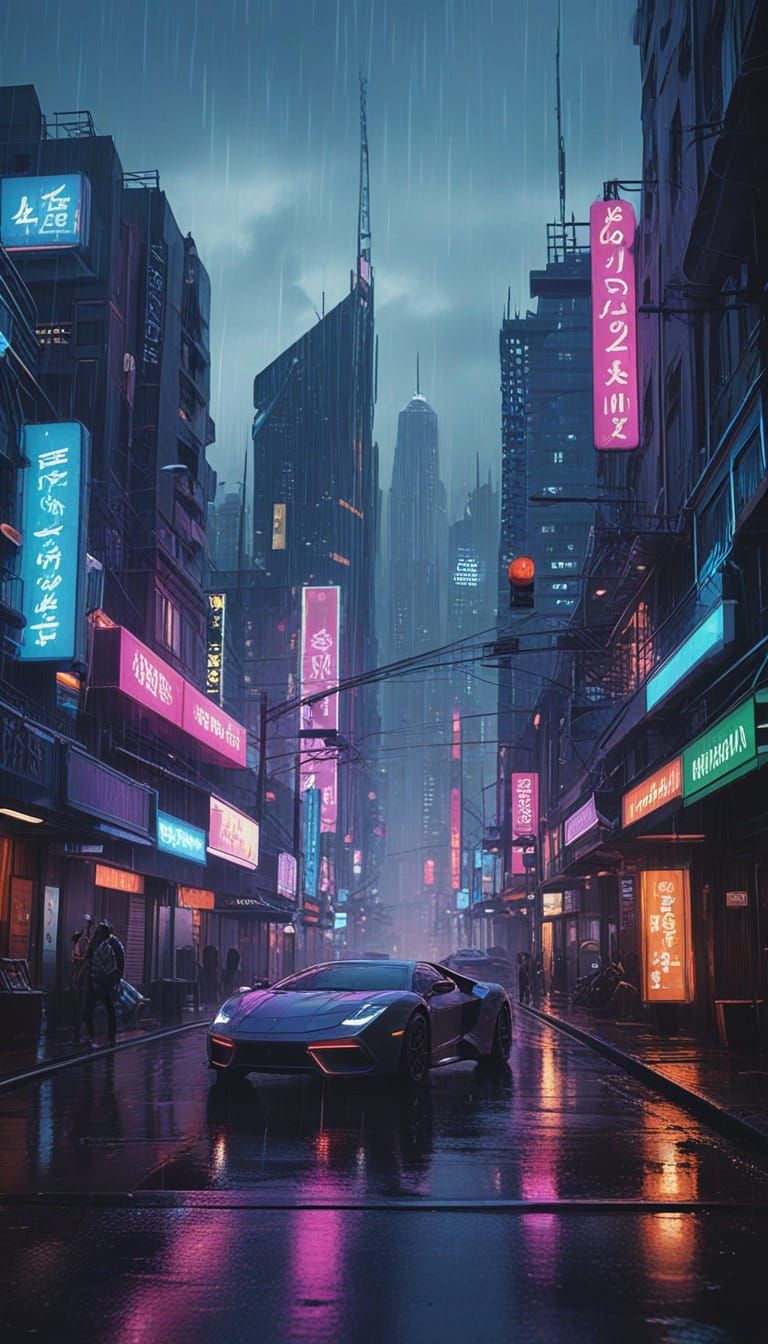Sleek Futuristic Cityscape in Neon Noir Style