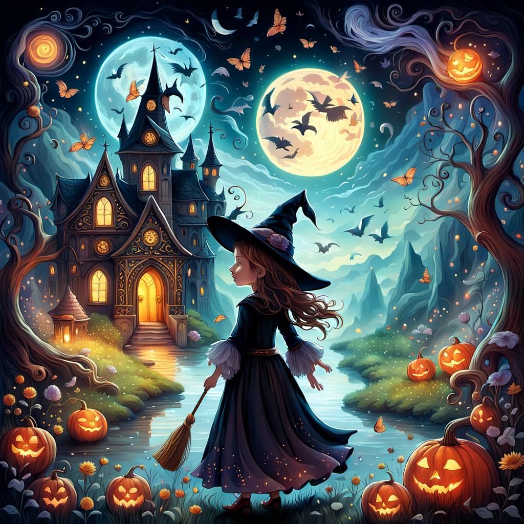 Whimsical Witch's Dream with Magical Background