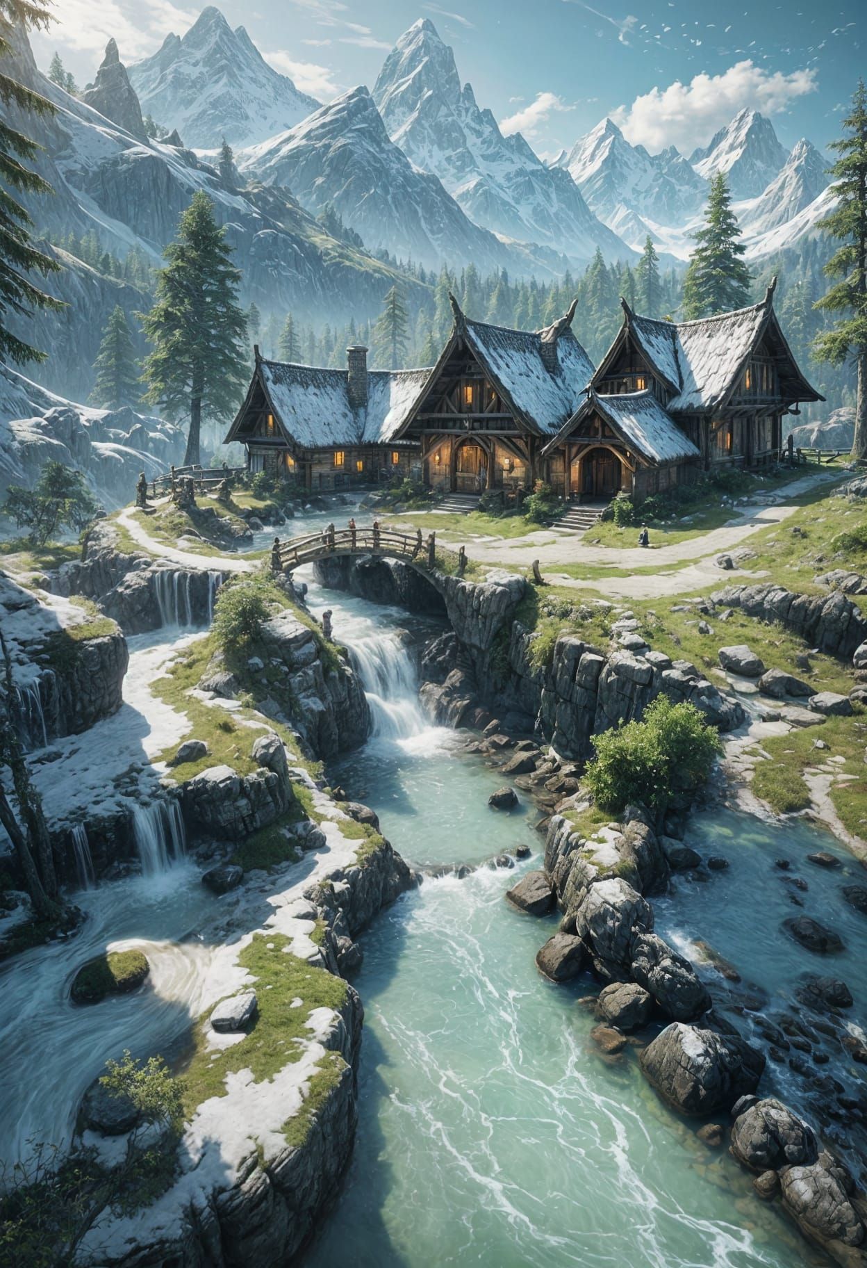 Idyllic Fantasy Winter Landscape in Magical RPG Style