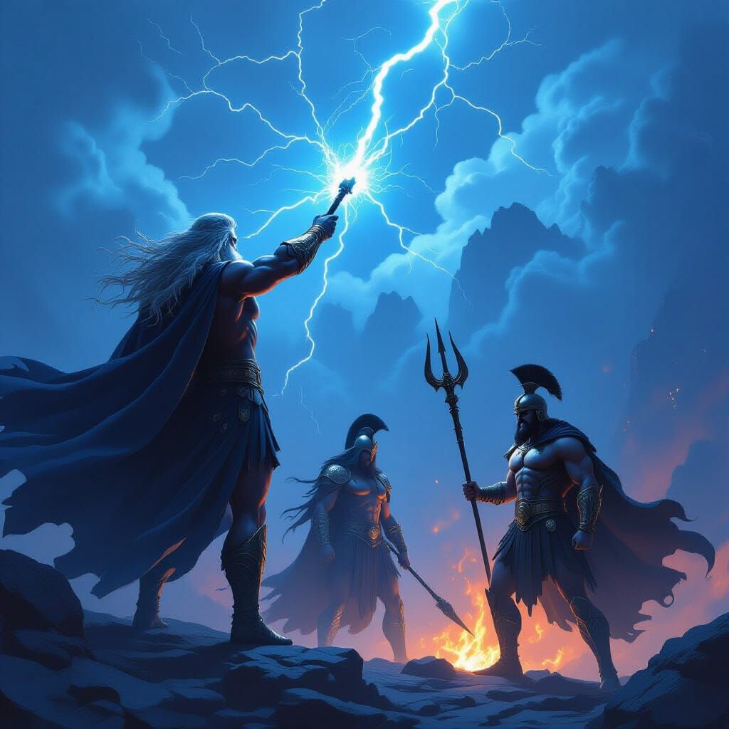 Mythological Gods on Mount Olympus: Zeus, Hercules, Nyx, Had...