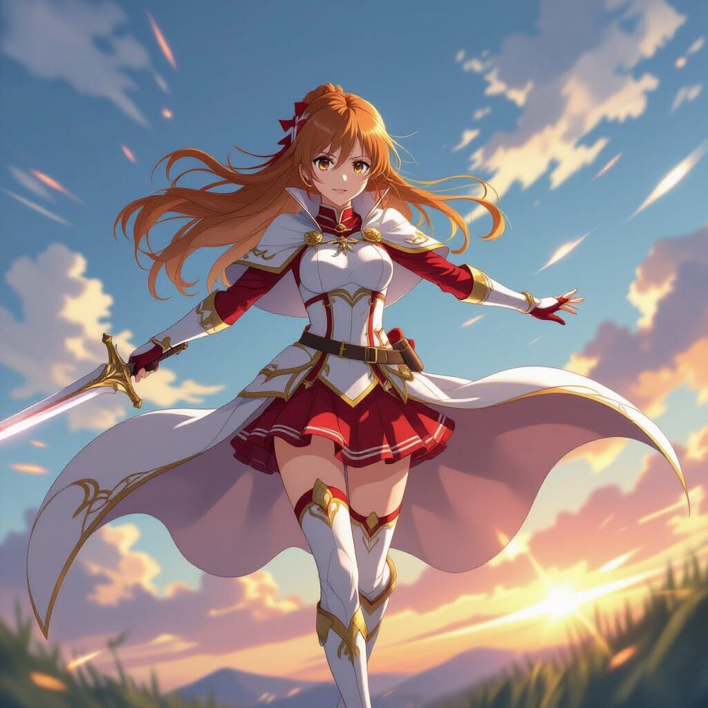 Asuna Leaping with Rapier, Anime-Inspired Art