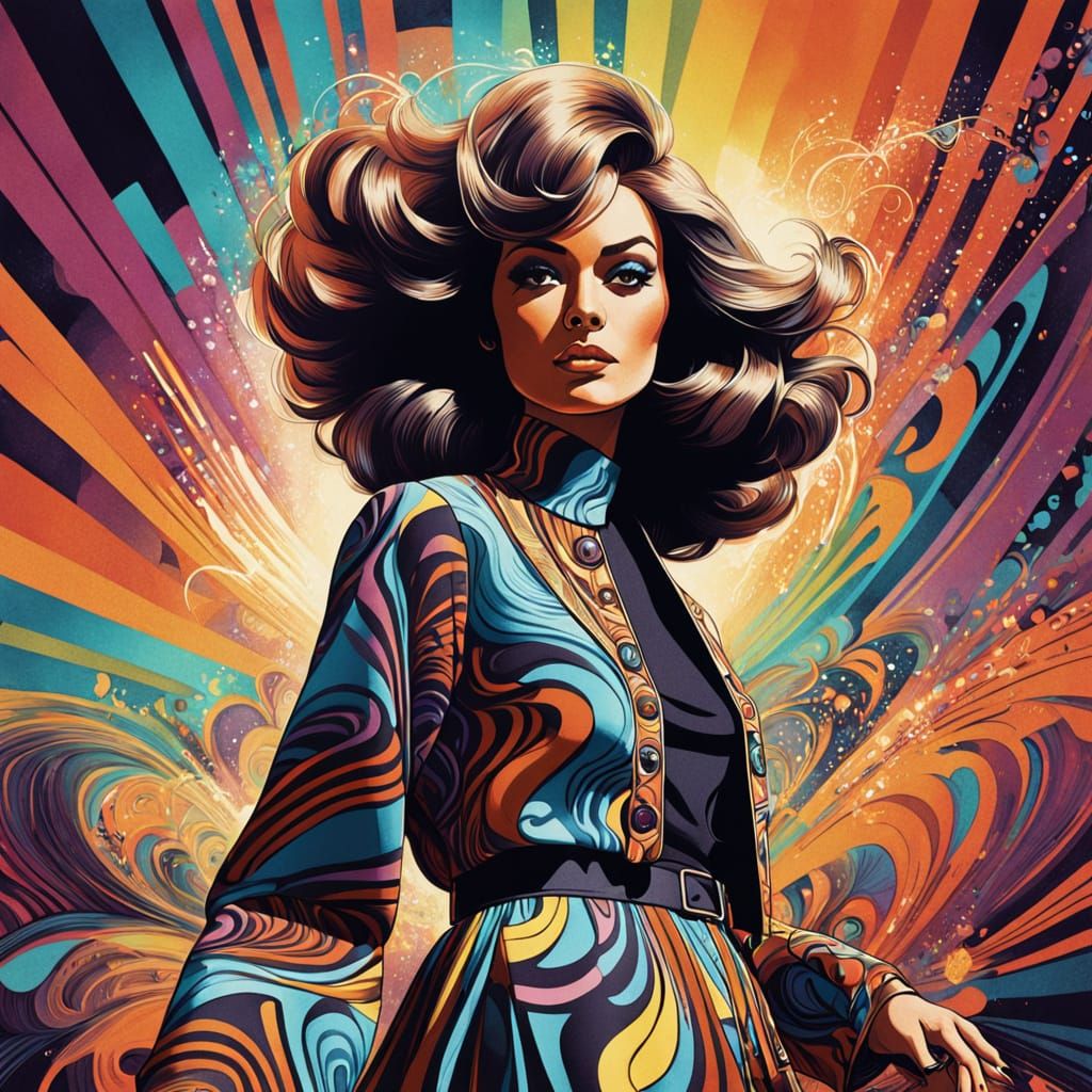 1970s Fashion Model in Psychedelic Swirls