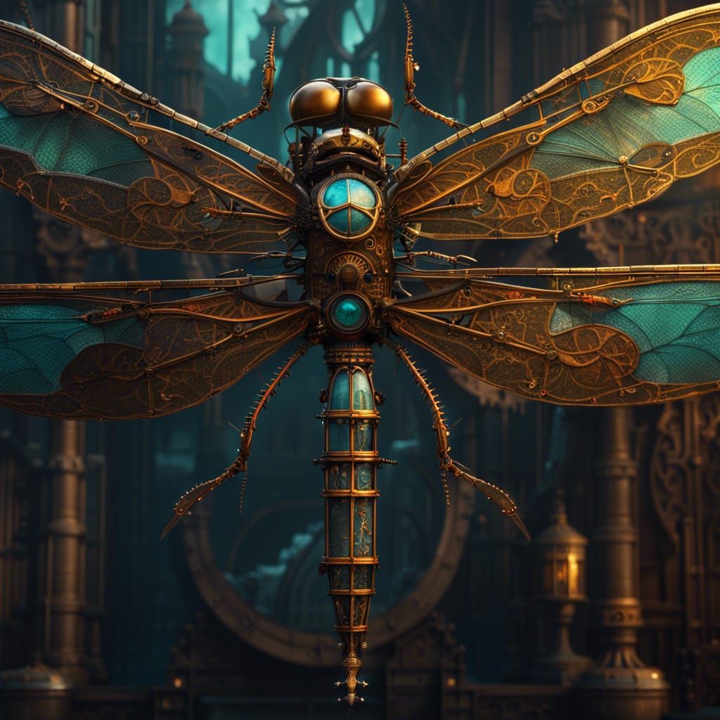 Steampunk Dragonfly in Detailed Matte Painting