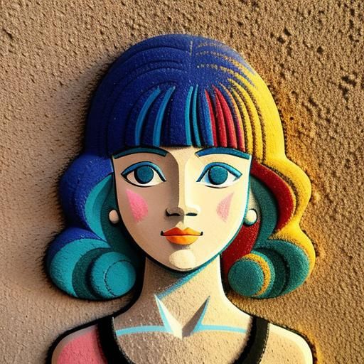 Geometric Portrait of Little Girl in Picasso Style