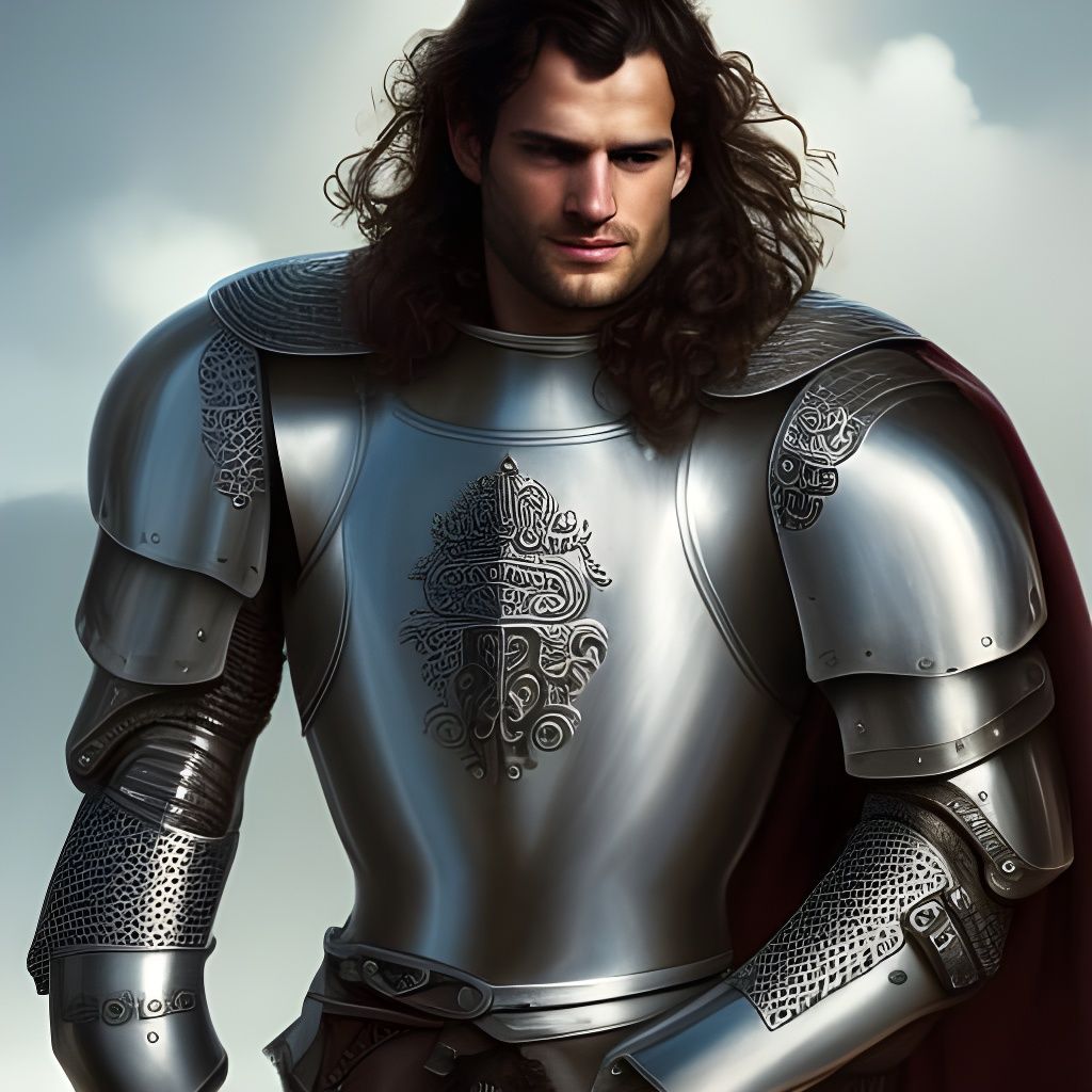 Handsome Knight in Silver Armor, Detailed Digital Art