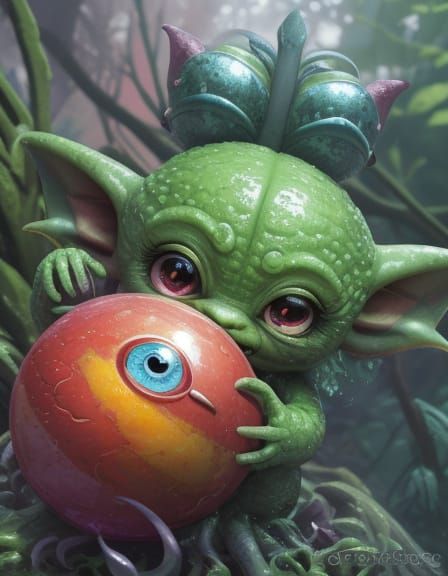 Smiling Alien Goblin in Pastel Anime Style