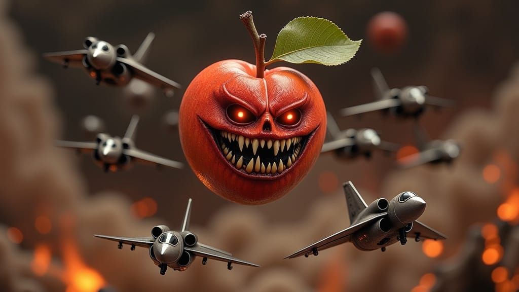 Furious Peach Monster Attacks Fighter Jets in Dark Horror St...