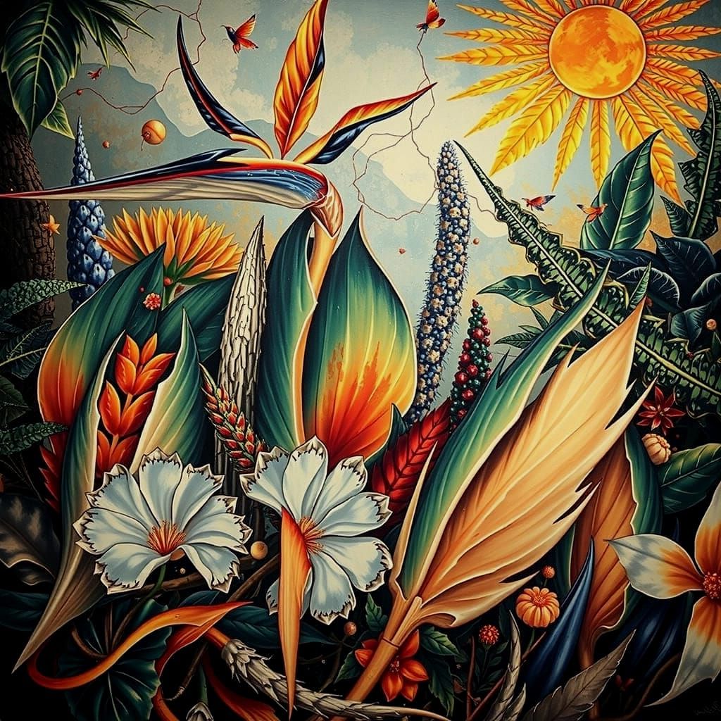 Hyperrealistic Tapestry of Fractured Angular Botanical Forms