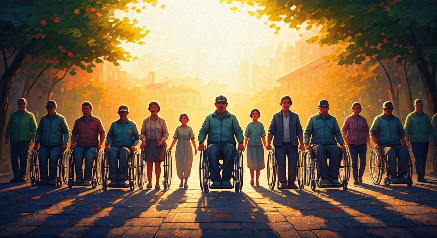 United Individuals Advance in Impressionist Cityscape