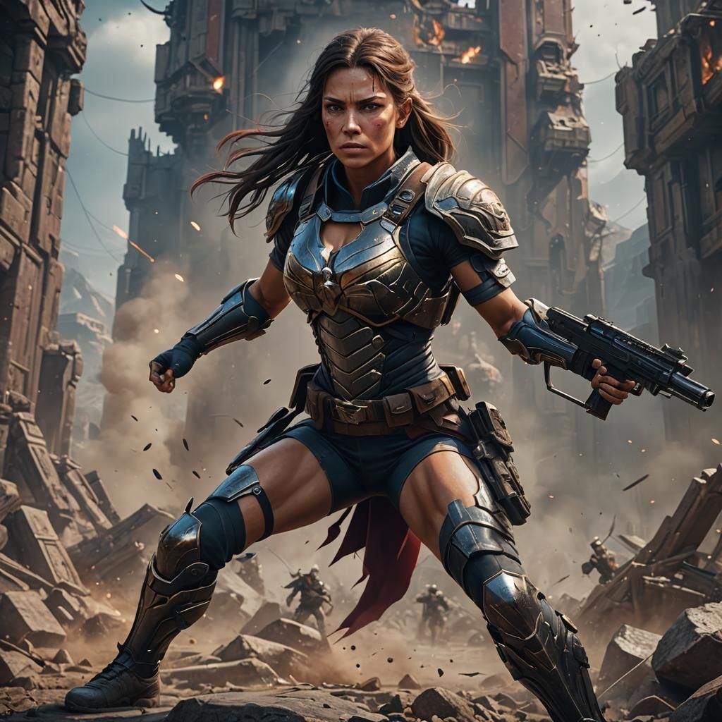 Muscular Brunette Soldier Training: Detailed Matte Painting