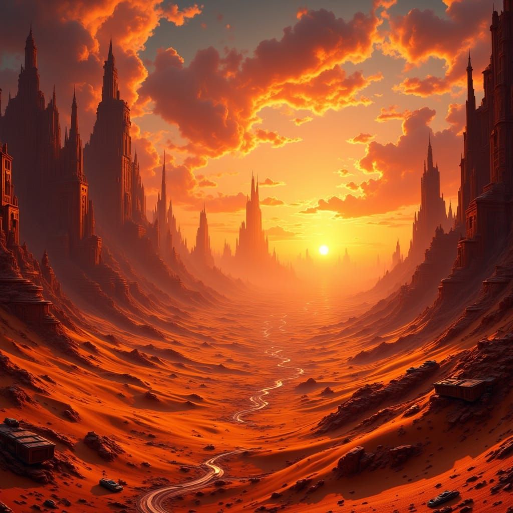 Desert Dusk Landscape Digital Matte Painting