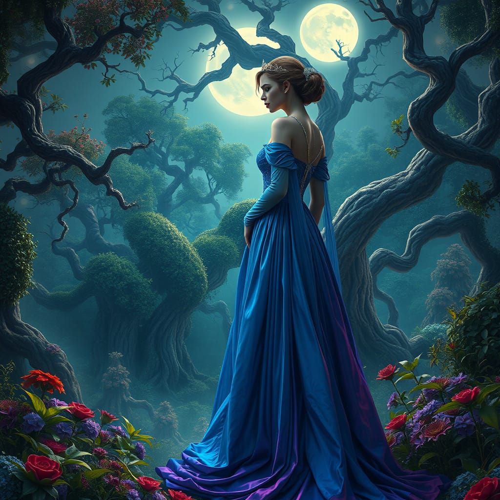 Regal Beauty in an Enchanted Moonlit Garden