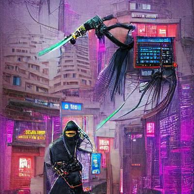 Cyberpunk Ninja in Neon Cityscape