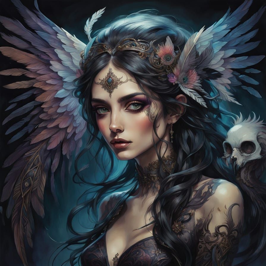 Gothic Harpie Spreads Ombre Wings in Whimsical, Cinematic Sc...