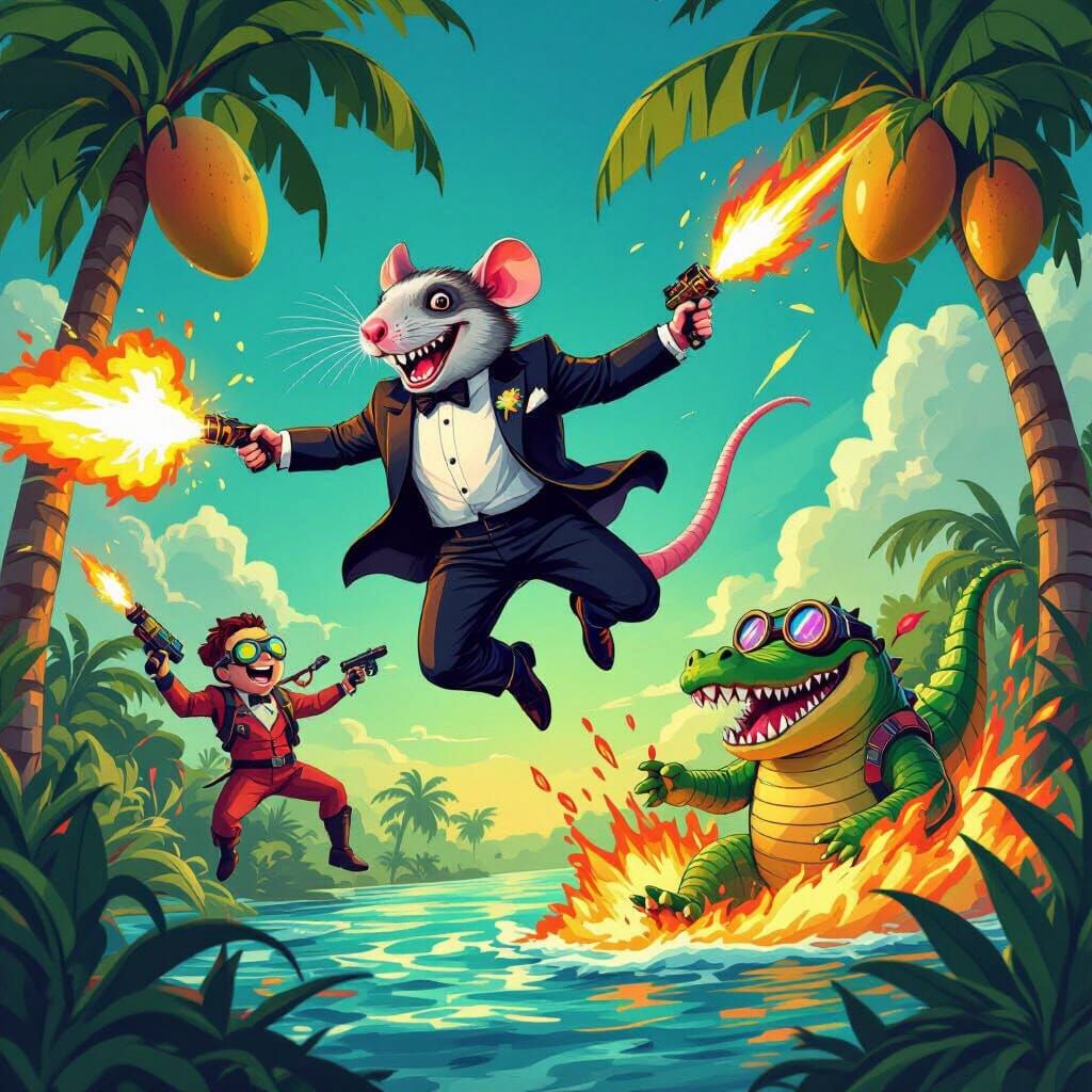 Dynamic Scene with Rat-Headed Man and Friends